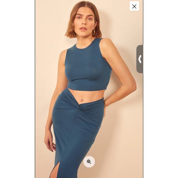 Reformation Dresses & Skirts - NWT REFORMATION Rylan Knit Two Piece Sleeveless Top Long Skirt Set Blue Size L